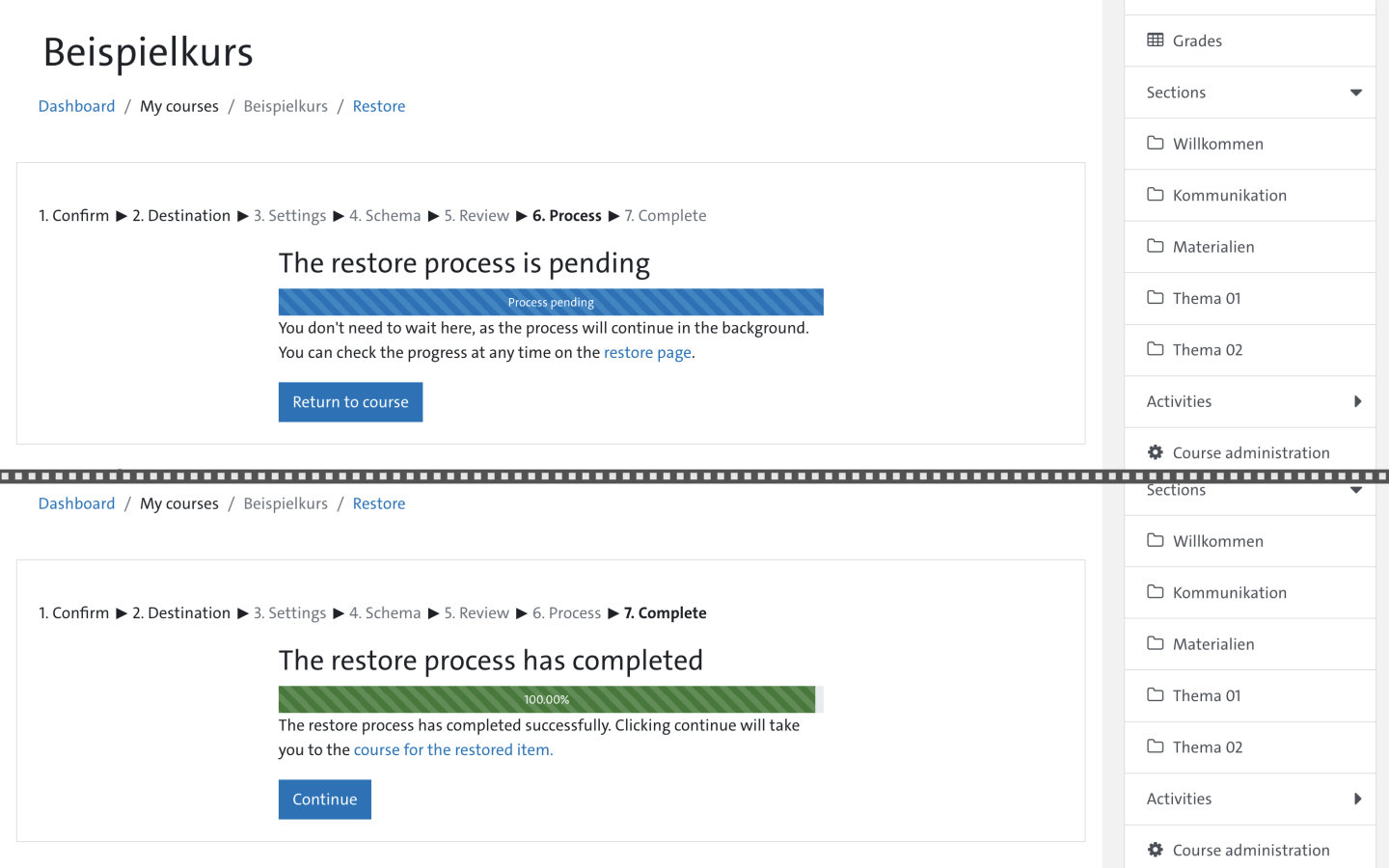 Screenshot: Restore Backup - Restore Completed dialog box